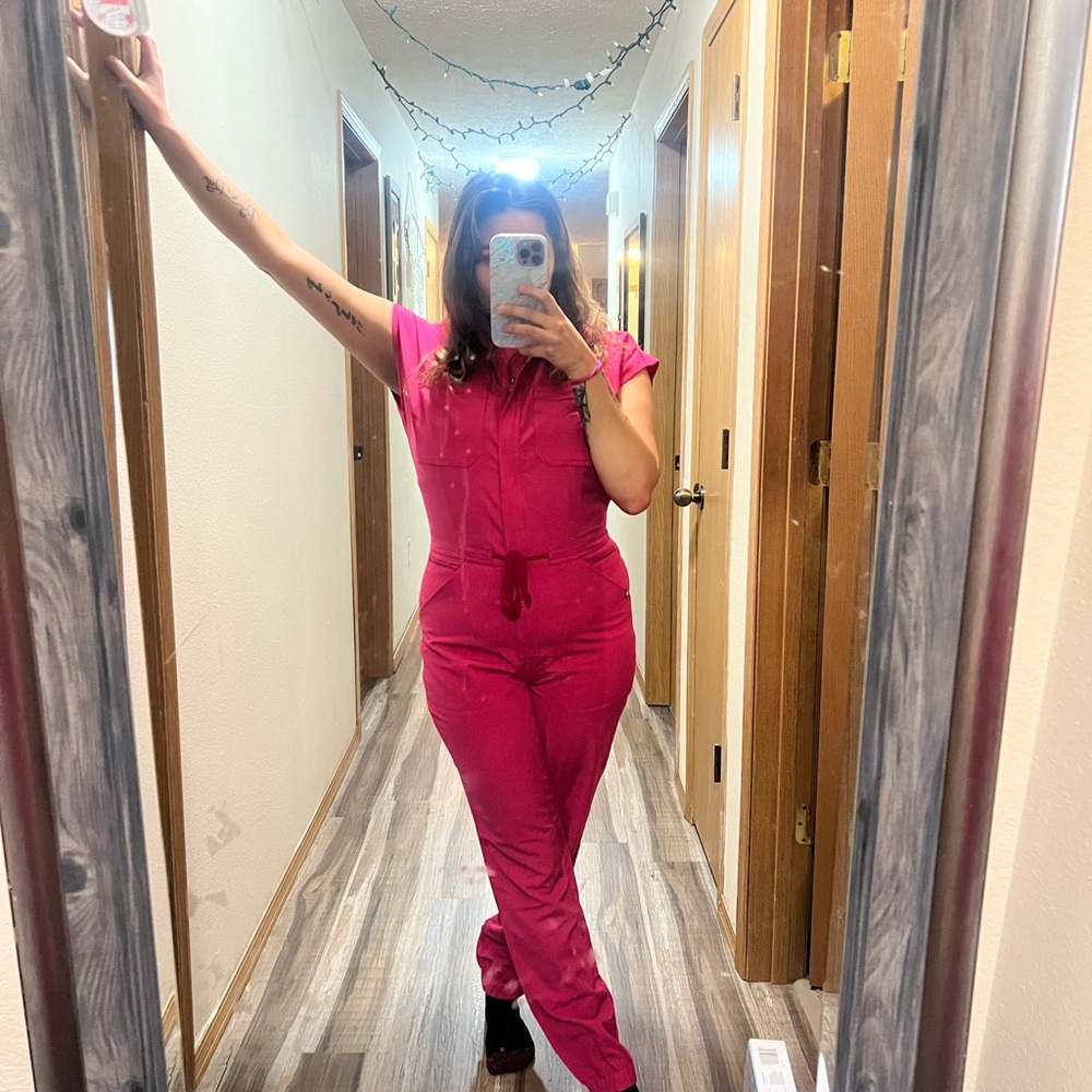 Figs Pink Jumpsuit with Fitted Silhouette and Sleeveless Design